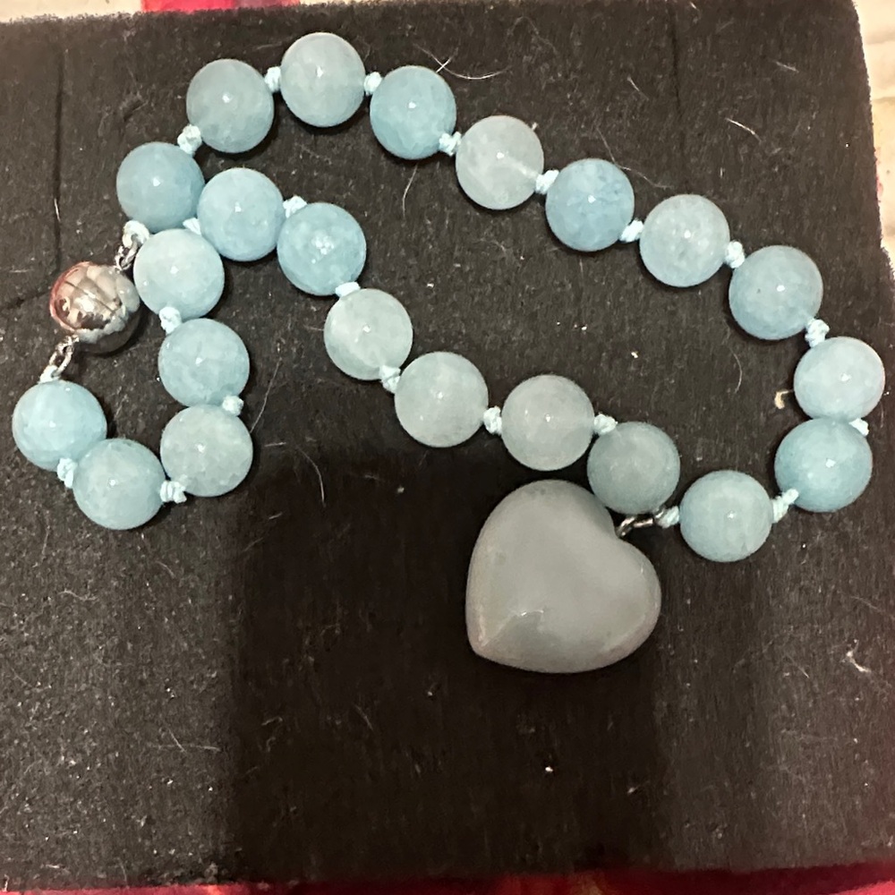 Elegant Blue Beaded Heart Necklace